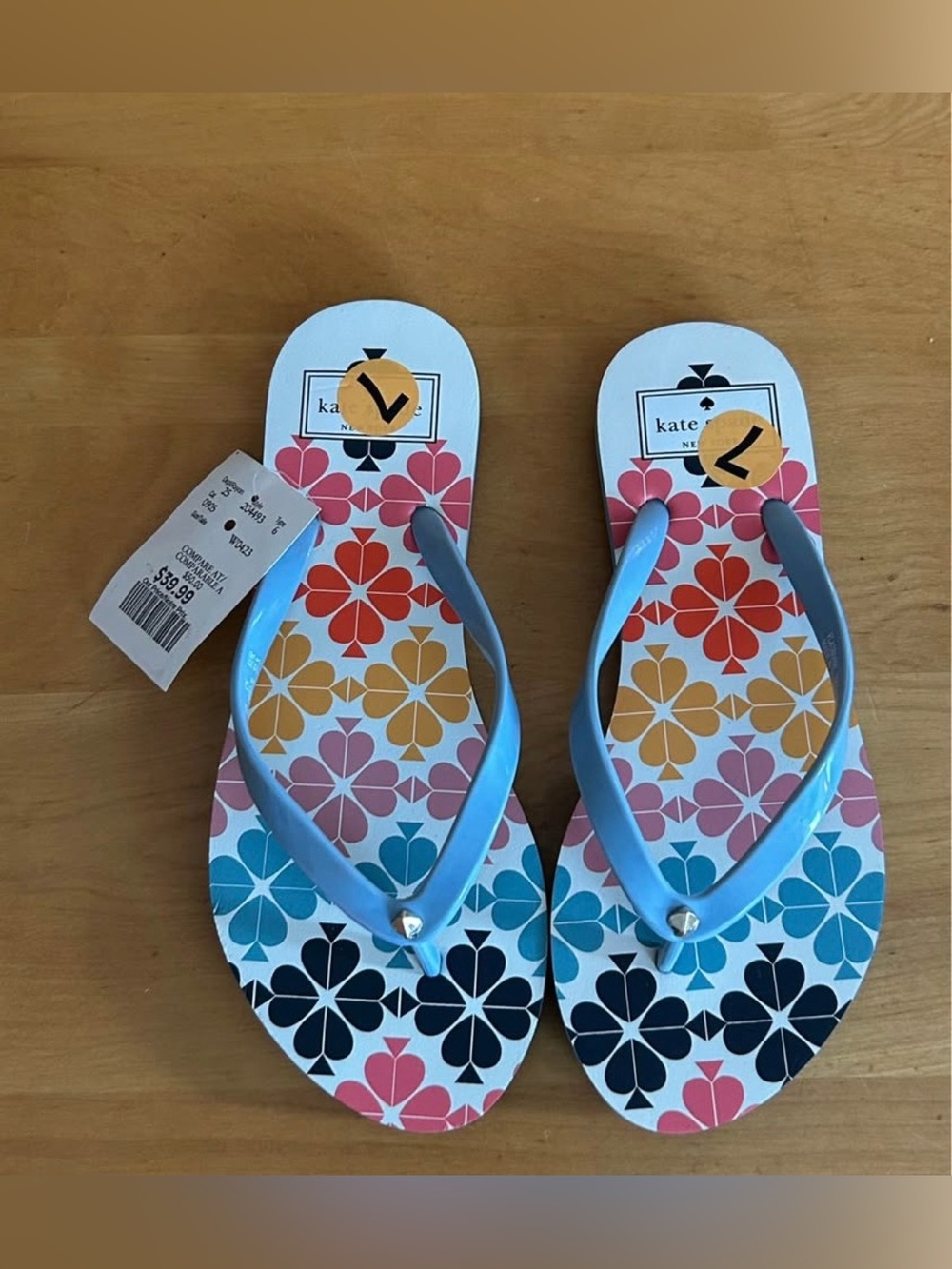 New kate spade Women’s Light Blue Strap Floral Print Flip Flops